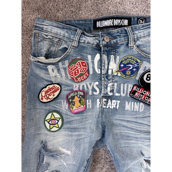 Billionaire Boys Club Light Blue Straight Jeans with Patches - Picture 2 of 10